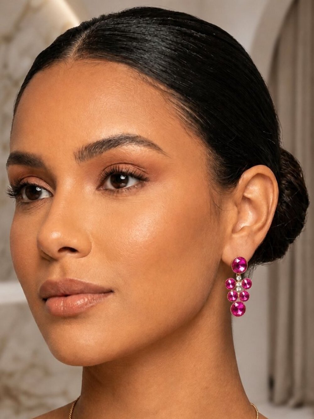 Vintage Hot Pink Rhinestone Statement Earrings